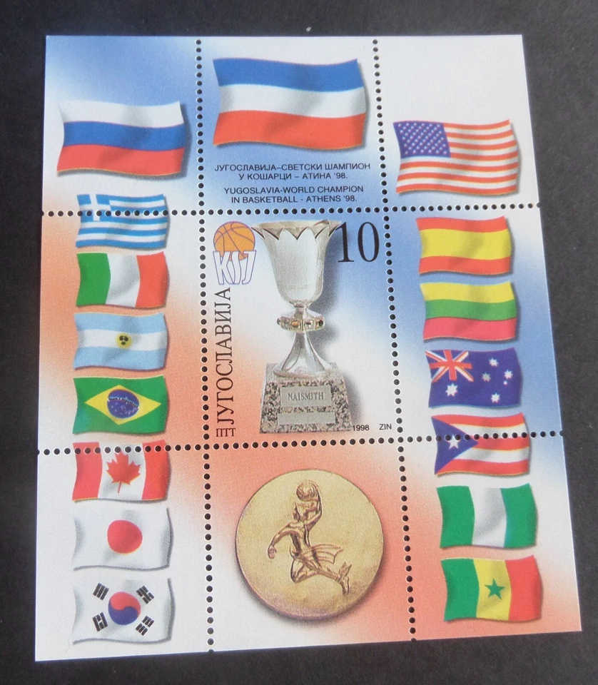Campeones mundiales de baloncesto Yugoslavia 1998 MS MS3138 MNH UM sin montar como nuevo Foto 1 de 1
