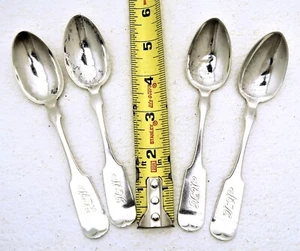 Set of 4 American Coin Silver Tea spoons Marked Coin - Picture 1 of 23