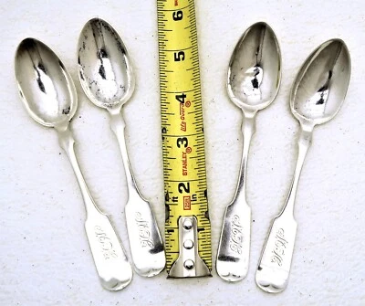 Set of 4  American Coin Silver Tea spoons Marked Coin - Image 1 of 4