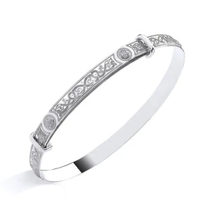 925 Sterling Silver Irish Celtic Patterned Ladies Expanding Bangle - Picture 1 of 6