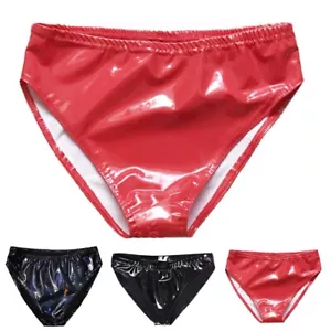 Sexy Womens Faux Leather Shiny Wet Look Panties Bikini Thong Briefs Clubwear - Picture 1 of 21
