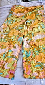 60er Retro gelb & rosa FLOWER POWER gefütterte PALAZZO Elefant Hose-Größe 14-USA - Bild 1 von 9
