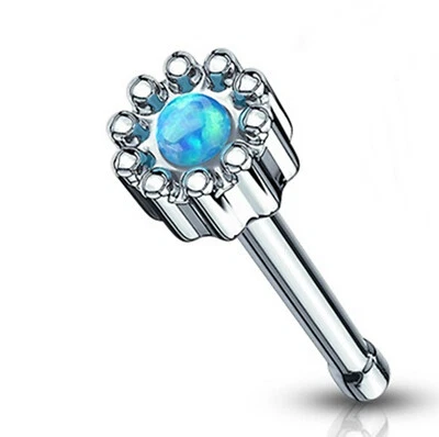 Кольцо из носовой кости опал (искусственный) синий головка 3,5 мм калибр 20 сталь 1/4 дюйма  - Изображение 1 из 3