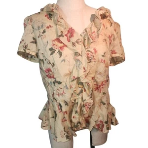 Ralph Lauren JEANS CO Talla L Volantes Floral Romántico Cottage Core Blusa Camisa - Imagen 1 de 7