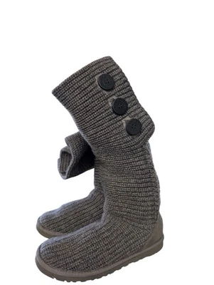 Ugg Classic Gray Cardy Knit Tall Winter Boots Warm NICE!  - Image 1 of 4