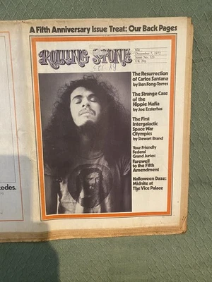 Vintage Dec 7th 1972 Rolling Stone Magazine Carlos Santana Cover Issue #  123 - Image 1 of 4