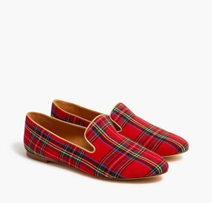 NWB J Crew BL568 Size 7.5M Tartan Plaid Holiday Shoes Loafers Flats Red Black - Picture 1 of 4