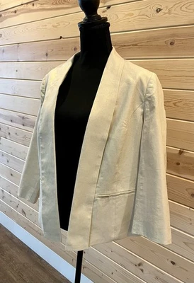 Blazer grande Anne Klein mezcla de lino dorado tiza frente abierto Foto 1 de 4