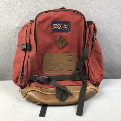 Mochila JanSport De Colección Para Hombres Grande Parte Inferior de Cuero Senderismo Aire Libre EE. UU. Años 90 Foto 1 de 4