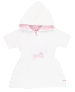 ® Baby/Toddler Girls White w/Pink Seersucker Terry Hoodie Swimsuit Cover-Up -... - Picture 1 of 4