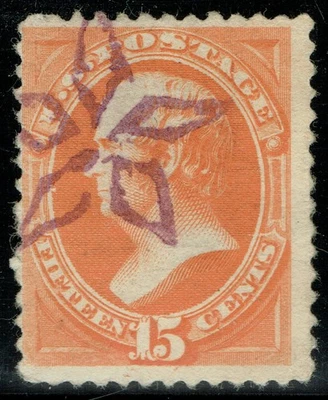 [V997] USA 1879 Scott#189 used 15¢ Orange with nice purple Fancy cancel - Image 1 of 3