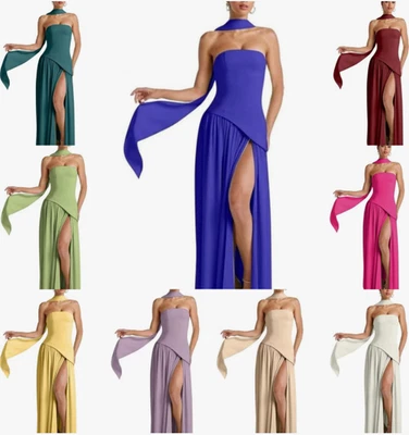 Satin Neckholder Brautjungfernkleider für Damen,trägerlos,A-Linie,Ballkleid,lang - Bild 1 von 4