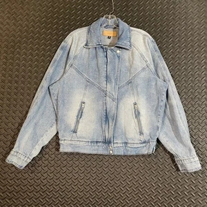 Giacca denim bianca NYC donna taglia small blu lavaggio acido stile moto bomber - Foto 1 di 9