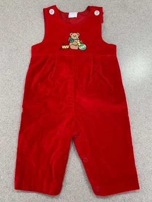 Mono de terciopelo rojo vintage baberos bordados oso de peluche Navidad 3-6 meses Foto 1 de 4