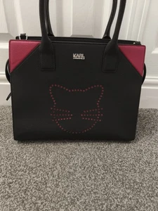 Karl Lagerfeld Black Tote Bag Cat Logo With Attachable Crossbody Strap. - Picture 1 of 16