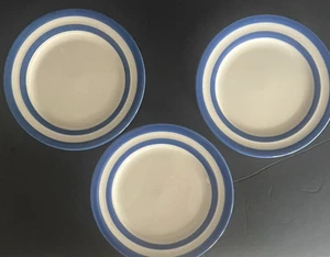 Set 3 T G Green Blue Cornishware Stripe Breakfast Plates England Modern 8.5" - Picture 1 of 3