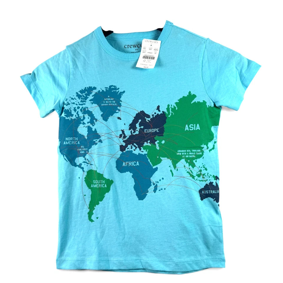Nuevo con etiquetas Nuevo Crewcuts Jcrew Niños Mapa del Mundo Camiseta Camiseta Talla XS 4-6 Foto 1 de 3