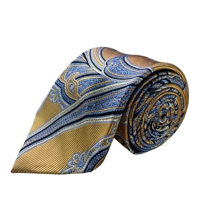Corbata Nordstrom Para Hombres Dorado y Azul Paisley Seda Elegante Patrón Diseño Clásico Foto 1 de 4