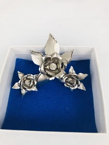 Bugbee & Niles Signed Rose Flower Screw On Earrings Brooch Necklace Vintage - Picture 1 of 6