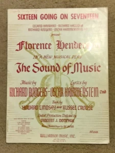 Sixteen Going on Seventeen sheet music Rogers & Hammerstein Sound of VG Cond. D - Picture 1 of 2
