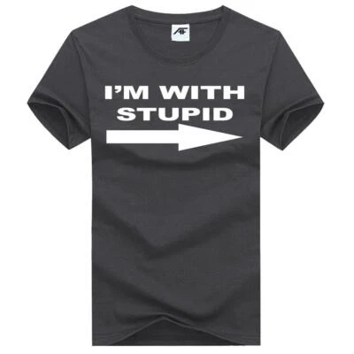 AMARE FEECHI Men's I'm With Stupid Printed Novelty T-Shirts Short Sleeves Crew Neck Tees Tops