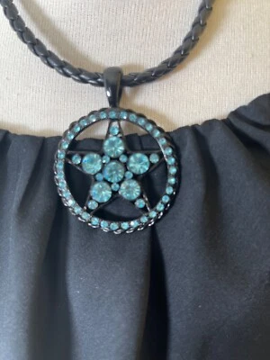 Western Womens Necklace 16 in Braided Lobster Blue Crystal Removable Pendant - Image 1 of 4