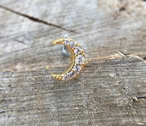 Real Diamond Half Moon Nose Stud Screw Ring Piercing Pin 14K Yellow Gold - Picture 1 of 8