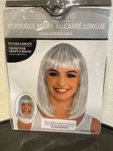 NEU! Perücke lang Bob silber/grau Mittelhautteil Pony Größe Durchschnitt Synthetik NEU 2-3 - Bild 1 von 2