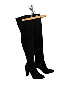 Aldo Over The Knee Sock Boots Black Women 9 Faux Suede Block Heel - Picture 1 of 15