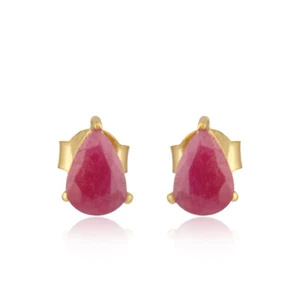 7X5 mm Pear Shape Prong Set Ruby Gemstone Fine Silver Stud Earrings Jewelry - Picture 1 of 3