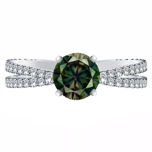 2,85Kt Runden Form Natürlich Grünlich Gelb & Weiß Diamant Ring Im 585er Weißgold - Bild 1 von 3
