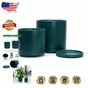 Stylish Teal Ceramic Planter Pots: 8" and 10" Sizes with Drainage & Saucers - Picture 1 of 9