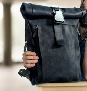 Designer handmade Leather travel backpack Bag gym Weekender aircraft buckle - Picture 1 of 5