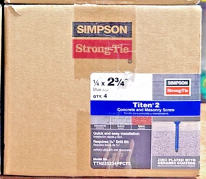 Simpson Strong-Tie TITEN-2 300 pezzi 1/4"" X 2-3/4"" viti in calcestruzzo e muratura - Foto 1 di 5