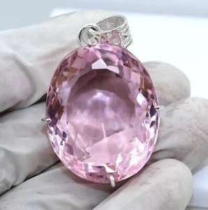 Piedra preciosa suelta solitario de plata alemana de corte ovalado de cuarzo rosa de 50+ quilates - Imagen 1 de 7