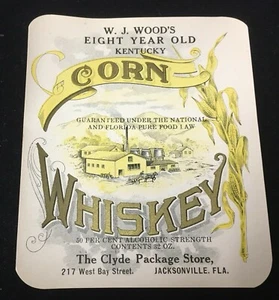 ANTIQUE ADVERTISING CORN WHISKEY LABEL W.J.WOODS OLD KENTUCKY KY, ORIGINAL OLD - Picture 1 of 4