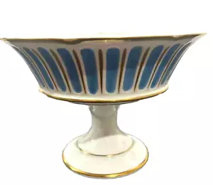 A. Giraud & Fils Stand Kompottschale weiß, blau & gold Limoges Sauviat RAR - Bild 1 von 7