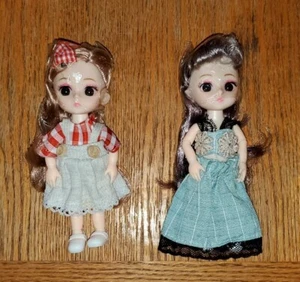 6" BJD Set 2 Girl Dolls Grey/Blonde Hair Brown Eye Hand-sewn Clothes Collectible - Picture 1 of 10