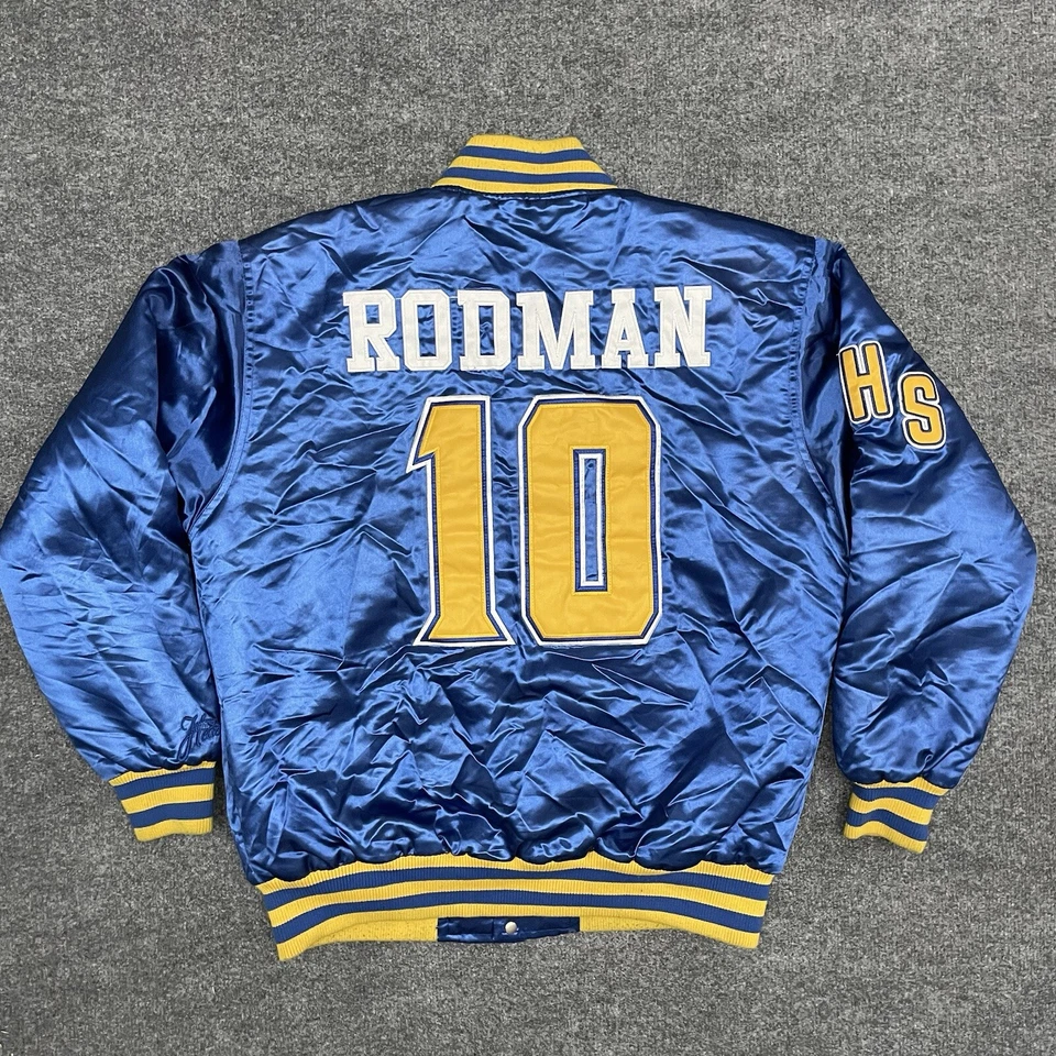 VTG Headgear Classics Jacket Mens Large Blue Satin Bomber Dennis Rodman NBA Y2K - image 1 of 4