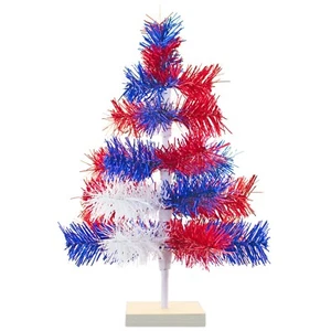 18in 4th of July Tinsel Trees Classic Tinsel Feather Tree Red White & Blue 1.5FT - Picture 1 of 5