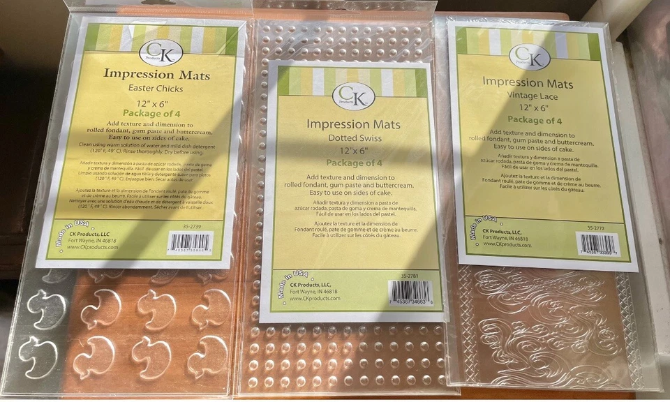 Lote de 3 alfombrillas de fondant con textura de productos Ck decoración de pasteles goma puntos de pato encaje nuevas Foto 1 de 1