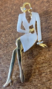 Vintage Elegant Lady 1930's Gold Tone Lapel Scarf Pin Brooch w/ Rhinestones - Picture 1 of 7