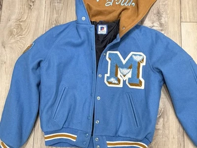 Chaqueta Universitaria Vintage RENNOC Lana Cuero Letterman Talla Azul Blanco 🔥RARA Mujer Foto 1 de 4