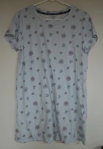 Life Is Good  Daisy Floral Nightgown Womens Large Gray Stripe Blue - Picture 1 of 6