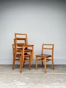 36 Available - Vintage Wooden Stacking Chapel Church Chairs - Cafe Bar - Picture 1 of 15