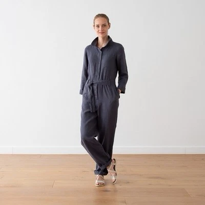 UNSUBSCRIBED 100% Silk Utility Long Sleeves Jumpsuit  Preppy Minimalist Sz M - Image 1 of 4