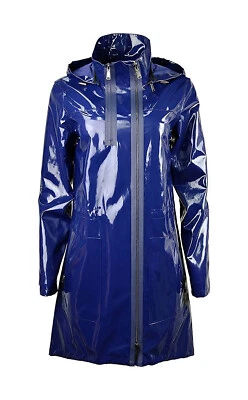 Women's PVC Vinyl Trench Jacket Hoodie Coat Raincoat Waterproof All sizes - Image 1 of 4