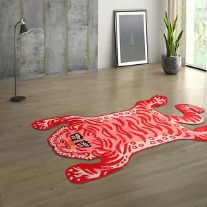3'x5' Novelty/Animal Tiger Hand Tufted 100% Wool Oriental Area Rug Coral - Picture 1 of 6