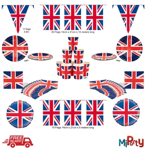 Vajilla y decoraciones de fiesta Union Jack banderas de coronación King Charles - Imagen 1 de 9