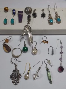 4 pairs & Singles Sterling Silver Earring Lot, Turquoise, Sugalite, feathers 925 - Picture 1 of 16